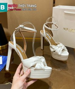 Sandal cao gót Aquazzura màu trắng nổi bật quai lụa đan chéo nữ tính đế cao 13,5cm