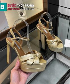 Sandal cao gót Aquazzura màu màu vàng da bò nổi bật quai đan chéo nữ tính đế cao 13,5cm