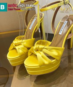 Sandal cao gót Aquazzura màu vàng nổi bật quai lụa đan chéo nữ tính đế cao 13,5cm
