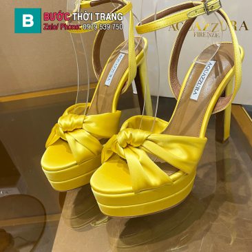 Sandal cao gót Aquazzura màu vàng nổi bật quai lụa đan chéo nữ tính đế cao 13,5cm