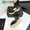 Sandal cao gót Chanel đế xuồng màu đen da sáp dầu bền bỉ logo nổi bật