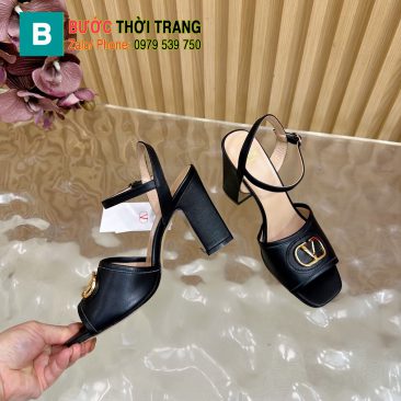 Sandal cao gót VALENTINO cao cấp màu đen thanh lịch phong cách cổ điển đế cao 8,5cm