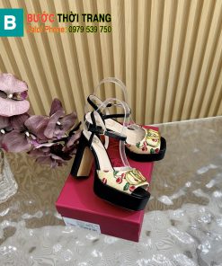 Sandal cao gót VALENTINO màu đen quai hoa tinh tế đế vuông chắc chắn rất đẹp