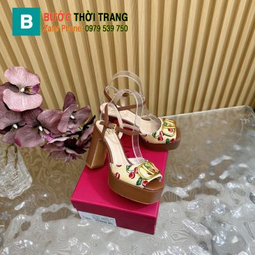 Sandal cao gót VALENTINO màu nâu quai hoa tinh tế đế vuông chắc chắn rất đẹp