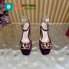 Sandal cao gót Valentino màu tím đế vuông cao 10,5cm chắc chắn họa tiết hoa thêu nổi bật