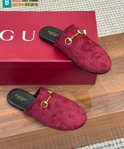 Sục Gucci đế bệt cao cấp màu đỏ  mận da lộn mềm mịn
