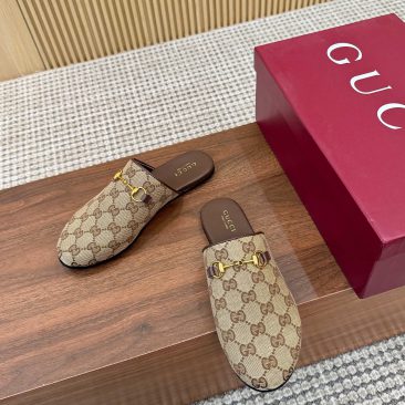 Sục Gucci đế bệt cao cấp màu nâu da canvas sang trọng