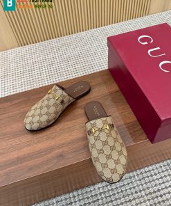 Sục Gucci đế bệt cao cấp màu nâu da canvas sang trọng