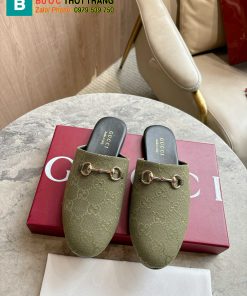 Sục Gucci cao cấp màu xanh rêu đế bệt logo in sang trọng