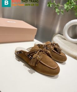 Sục Miu Miu màu nâu cao cấp da lộn ấm áp phong cách cổ điển mang nét hiện đại
