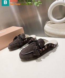 Sục Miu Miu màu nâu đen đậm cao cấp da lộn ấm áp phong cách cổ điển mang nét hiện đại