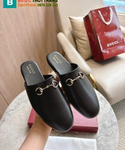 Sục Gucci đế bệt cao cấp màu đen da bò logo in sang trọng