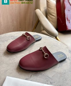 Sục Gucci đế bệt cao cấp màu đỏ đô da bò logo in sang trọng