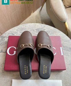 Sục Gucci đế bệt cao cấp màu nâu da bò logo in sang trọng