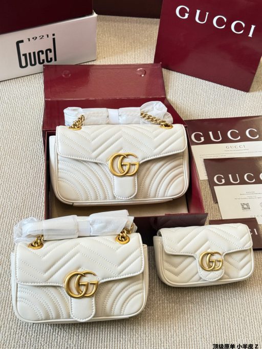 Túi xách Gucci Marmont màu trắng da mềm mại có 3 kích thước 16cm, 22cm và 26cm