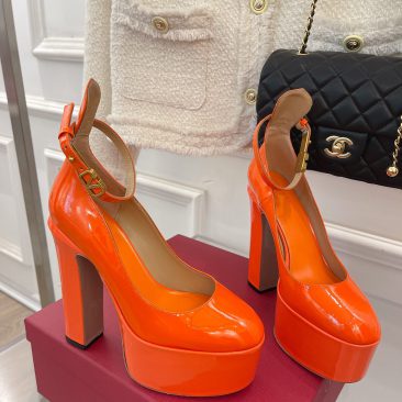 Giày cao gót Valentino siêu cấp màu cam cao 15,5cm mũi bo tròn, from chuẩn đẹp