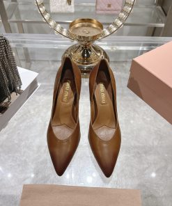 Giày cao gót nữ Miu miu màu nâu siêu cấp da bò mềm mịn phong cách sang trọng