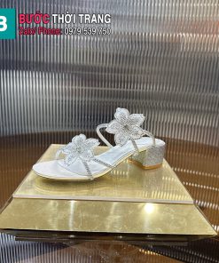 Giày cao gót Rene caovilla màu bạc đính hoa và hạt sang trọng cao 4.5cm
