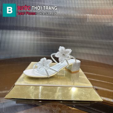 Giày cao gót Rene caovilla màu bạc đính hoa và hạt sang trọng cao 4.5cm