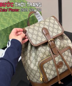 Ba lô Gucci màu nâu size 26x29 cm có nhiều ngăn đựng đồ miệng khóa kéo xinh xắn