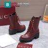 Boot GUCCI cổ lỡ màu đỏ đô cao cấp da bê mềm mại thiết kế dây buộc cổ điển