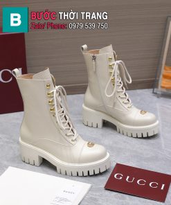 Boot GUCCI cổ lỡ màu trắng ngà cao cấp da bê mềm mại thiết kế dây buộc cổ điển