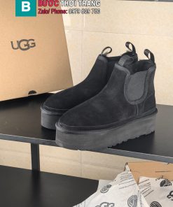 Boot UGG cổ chun màu đen da bò mềm mịn đế cao tôn dáng