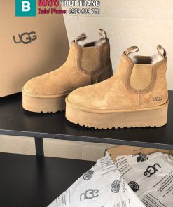 Boot UGG cổ chun màu nâu da bò mềm mịn đế cao tôn dáng