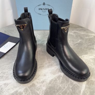 Boot da PRADA cổ chun ngắn cao cấp màu đen da bò sang trọng ấm áp