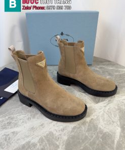 Boot da lộn PRADA cổ chun ngắn cao cấp màu be nâu sang trọng ấm áp