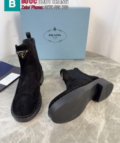 Boot da lộn PRADA cổ chun ngắn cao cấp màu đen sang trọng ấm áp