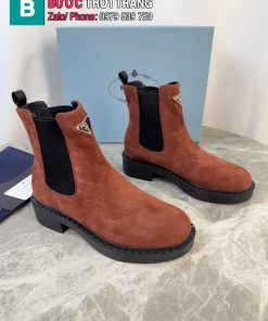 Boot da lộn PRADA cổ chun ngắn cao cấp màu nâu da ngựa sang trọng ấm áp