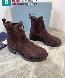 Boot da lộn PRADA cổ chun ngắn cao cấp màu nâu socola sang trọng ấm áp