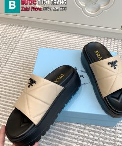 Dép PRADA cao cấp màu be đen đế xuồng cao 6,5cm họa tiết kim cương nổi bật