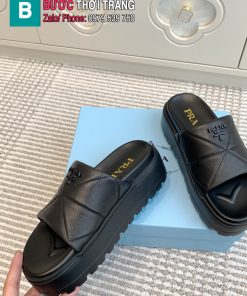 Dép PRADA cao cấp màu đen đế xuồng cao 6,5cm họa tiết kim cương nổi bật