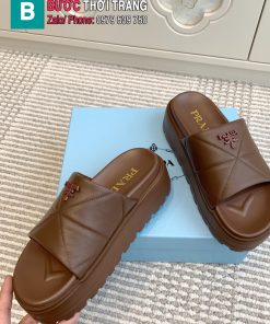 Dép PRADA cao cấp màu nâu đế xuồng cao 6,5cm họa tiết kim cương nổi bật
