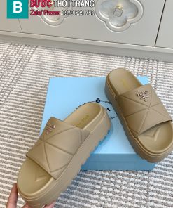 Dép PRADA cao cấp màu nâu br đế xuồng cao 6,5cm họa tiết kim cương nổi bật