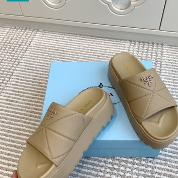 Dép PRADA cao cấp màu nâu br đế xuồng cao 6,5cm họa tiết kim cương nổi bật