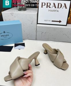 Dép cao gót PRADA siêu cấp màu nâu be da bò mềm mại đế cao 6cm