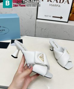 Dép cao gót PRADA siêu cấp màu trắng da bò mềm mại đế cao 6cm