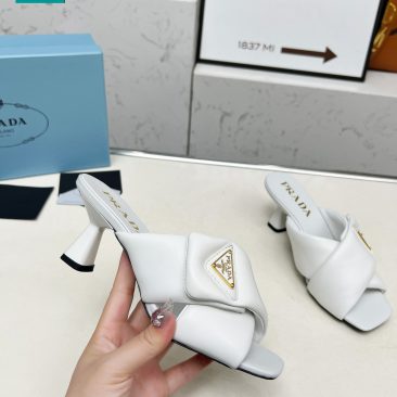 Dép cao gót PRADA siêu cấp màu trắng da bò mềm mại đế cao 6cm