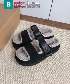 Dép lông UGG màu đen lót lông ấm áp đế cao su đàn hồi bền bỉ