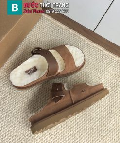 Dép lông UGG màu nâu lót lông ấm áp đế cao su đàn hồi bền bỉ
