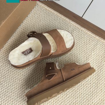 Dép lông UGG màu nâu lót lông ấm áp đế cao su đàn hồi bền bỉ