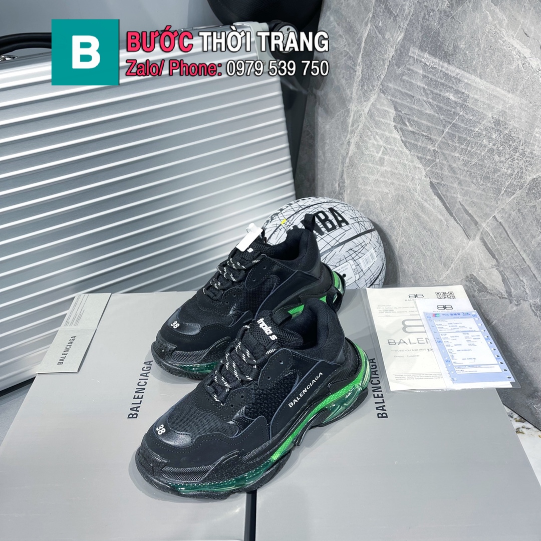 GIÀY THỂ THAO NAM NỮ BAlenciaga* Triple S màu đen viền xanh cao cấp