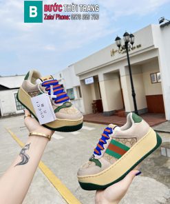 Giày Gucci GG Canvas Purple đế cao 6cm tôn dáng màu be nâu cá tính form bánh mì