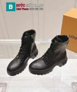 Giày boot LV cao cấp màu đen cổ cao vừa chế tác từ da bê hạt mịn phong cách cá tính