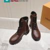 Giày boot LV cao cấp màu nâu cổ cao vừa chế tác từ da bê hạt mịn phong cách cá tính