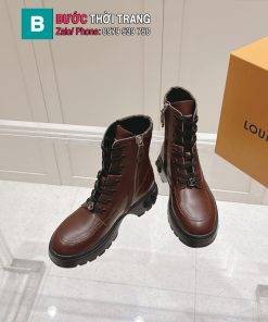Giày boot LV cao cấp màu nâu cổ cao vừa chế tác từ da bê hạt mịn phong cách cá tính