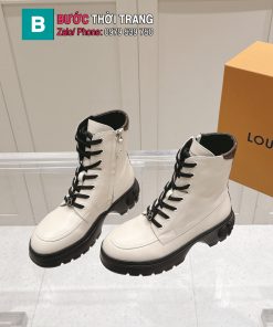 Giày boot LV cao cấp màu be cổ cao vừa chế tác từ da bê hạt mịn phong cách cá tính